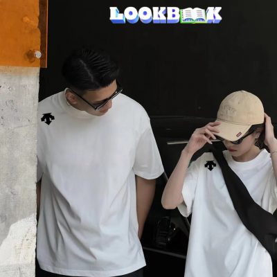 Premium Quality Descente Short Sleeves Black Cotton Logo Style