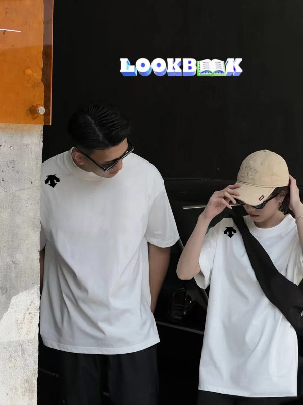 Premium Quality Descente Short Sleeves Black Cotton Logo Style