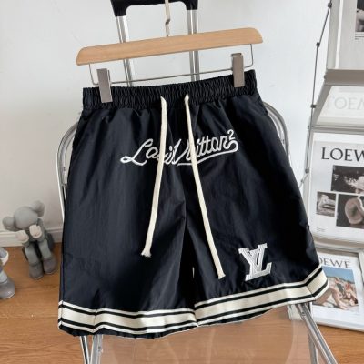 Premium Louis Vuitton Shorts Black Silk Embroidered Collection