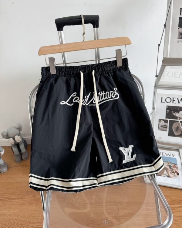 Premium Louis Vuitton Shorts Black Silk Embroidered Collection