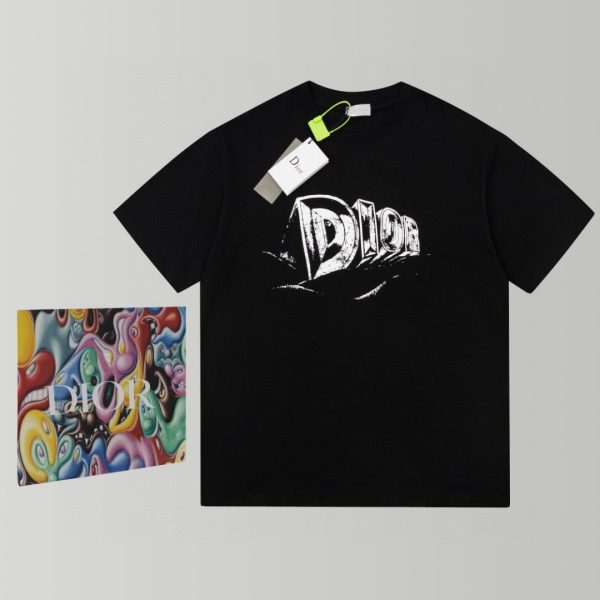 Best Selling Dior T-Shirt Black Cotton Logo Luxury