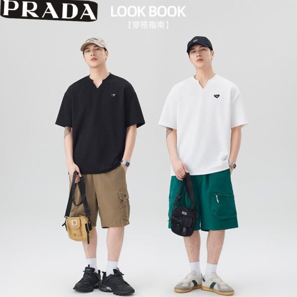 Best Selling Prada Short Sleeves White Solid Luxury