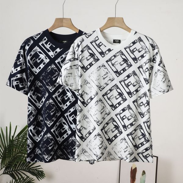 High Quality Fendi Short Sleeves Navy Cotton Print Style