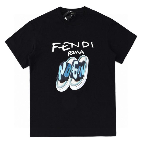 Luxury Fendi Short-Sleeved T-Shirt Black Cotton Print Luxury