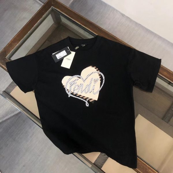 Premium Quality Fendi Short Sleeves Black Cotton Style