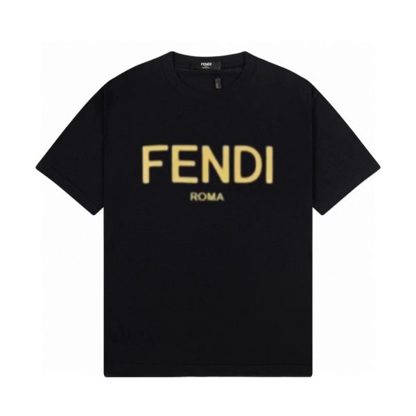 Best Selling Fendi Short Sleeves Black Cotton Logo Luxury