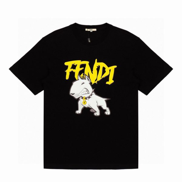 Premium Fendi Short Sleeves Black Cotton Monogram Luxury
