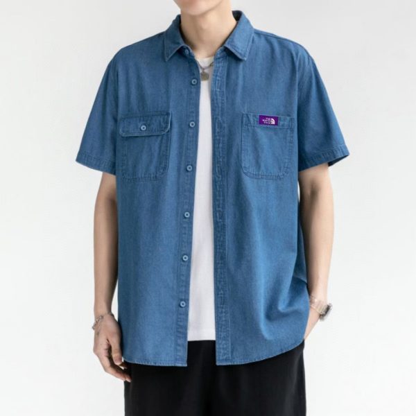 Best Selling The North Face Short Sleeves Purple Denim Solid Luxury