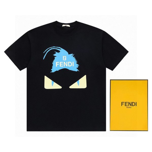 Premium Quality Fendi Short Sleeves Black Cotton Monogram Style