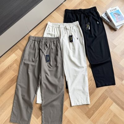 Luxury Ralph Lauren Trousers Black Linen Embroidered Collection