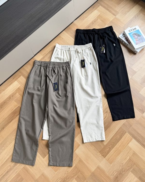 Luxury Ralph Lauren Trousers Black Linen Embroidered Collection