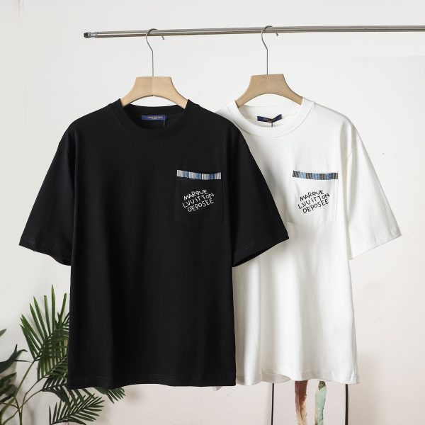 Best Selling Louis Vuitton Short Sleeves Black Cotton Embroidered Style