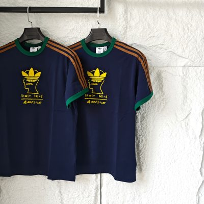 Luxury Adidas Short Sleeves Navy Silk Logo Collection