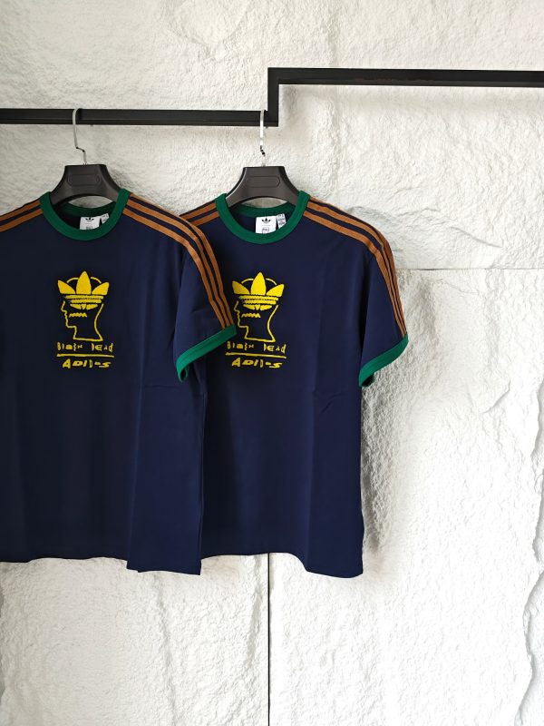 Luxury Adidas Short Sleeves Navy Silk Logo Collection