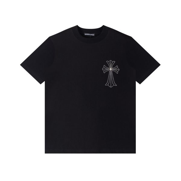 Premium Chrome Hearts Short Sleeves Black Cotton Rhinestone Collection