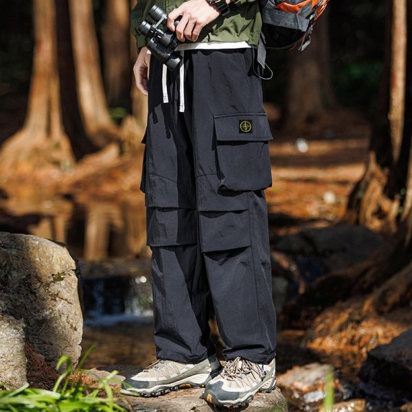 Premium Stone Island Casual Pants Black Solid Style