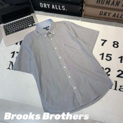Premium Brooks Brothers Short Sleeve Shirt Sky Cotton Casual Style