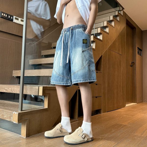 Luxury Stone Island Shorts Blue Denim Solid Collection