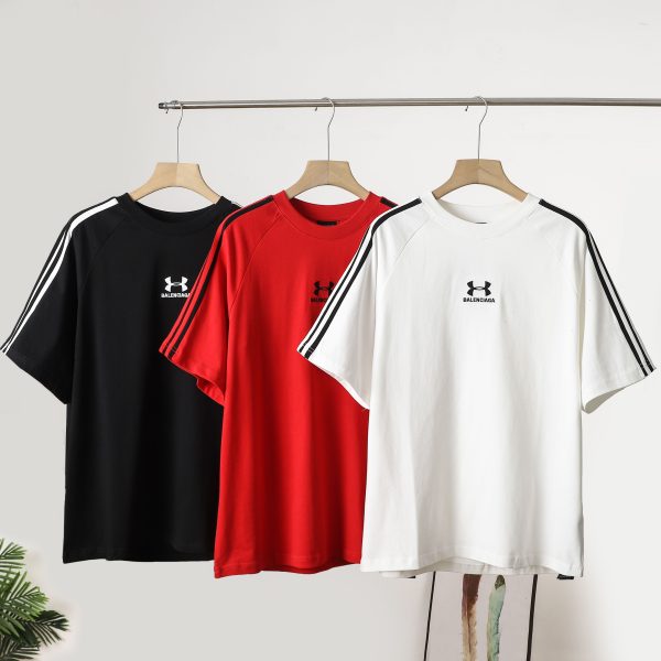 High Quality Balenciaga Short Sleeves Red Cotton Embroidered Style