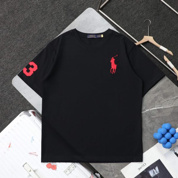 High Quality Ralph Lauren Short Sleeves Black Embroidered Style