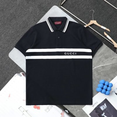 Premium Quality Gucci Short-Sleeved Shirt Black Leather Logo Collection
