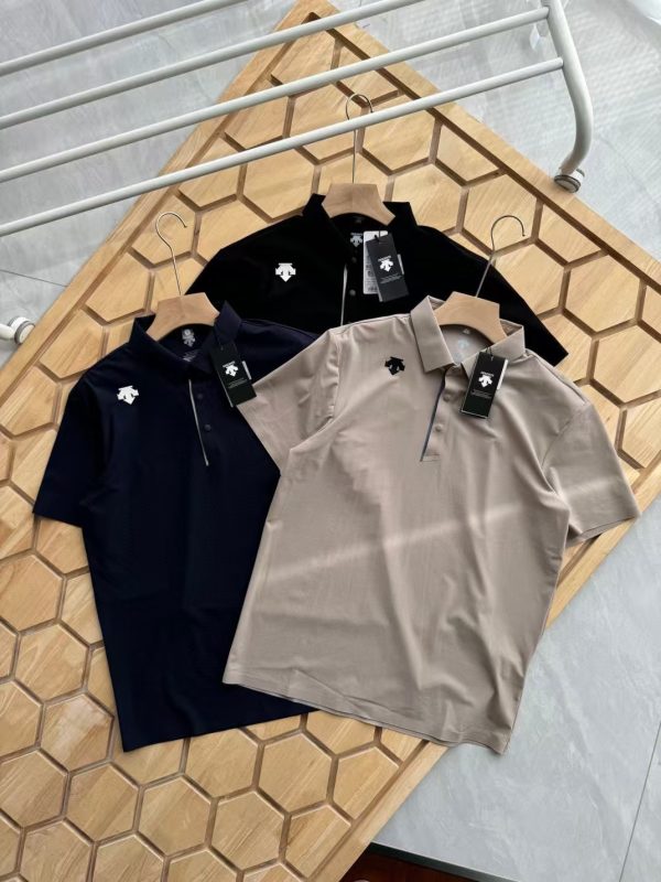 Luxury Descente Polo Shirt Black Silk Breathable Style