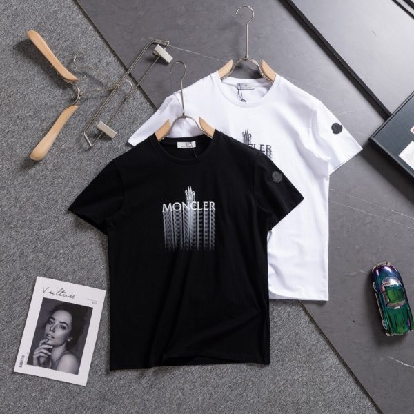 High Quality Moncler Short Sleeves Black Cotton Logo Luxury