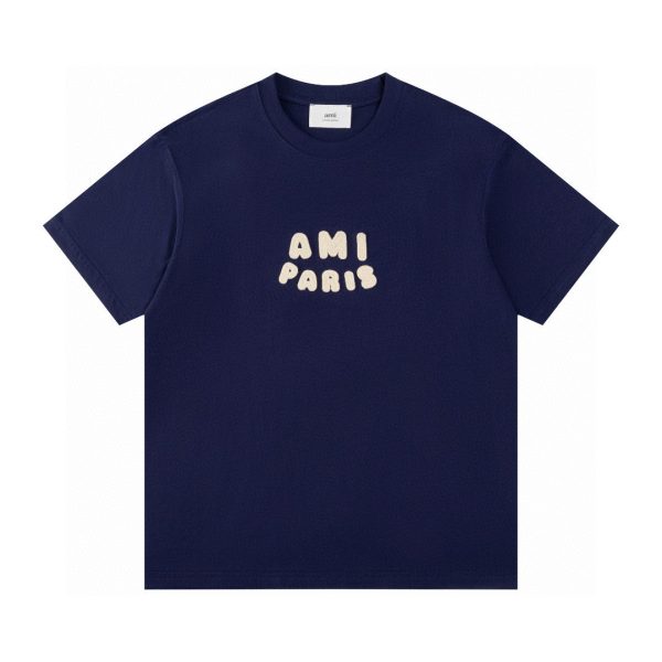 Best Selling Ami Short Sleeves Navy Cotton Logo Style