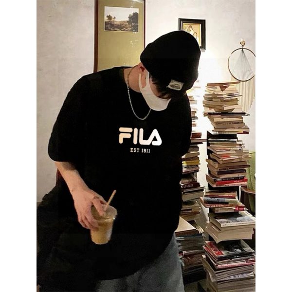 Premium Fila Short Sleeves Black Cotton Print Collection