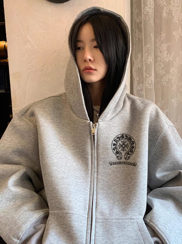 High Quality Chrome Hearts Jackets Gray Fleece Print Collection