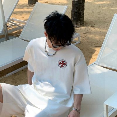 High Quality Chrome Hearts Short Sleeves Gray Cotton Logo Style