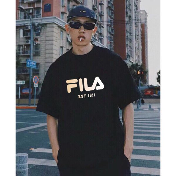 High Quality Fila Short Sleeves Black Cotton Collection