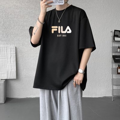 Best Selling Fila Short Sleeves Black Cotton Style