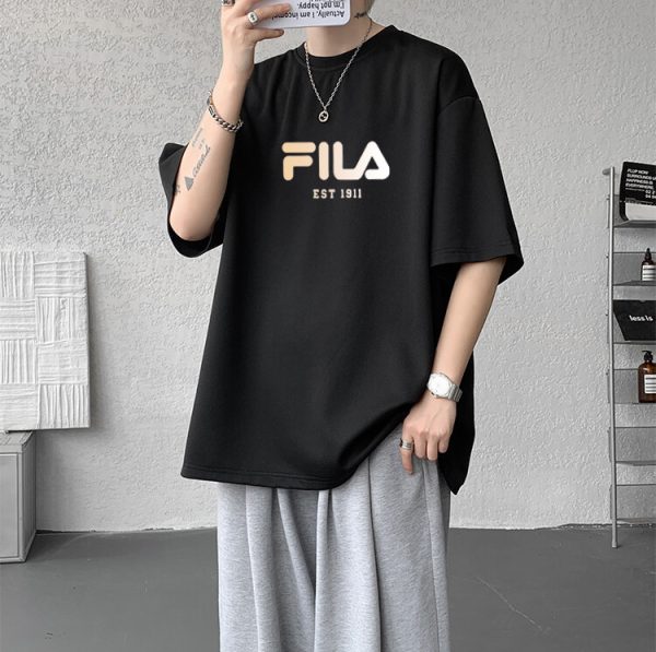 Best Selling Fila Short Sleeves Black Cotton Style