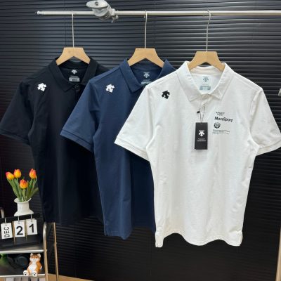 High Quality Descente Short-Sleeved Shirts Black Cotton Elegant Style