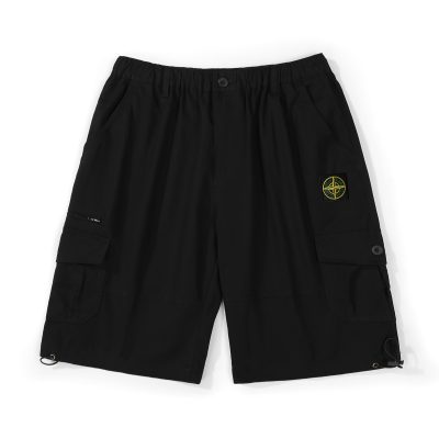 Premium Quality Stone Island Shorts Black Cotton Embroidered Style