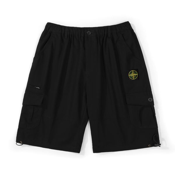 Premium Quality Stone Island Shorts Black Cotton Embroidered Style