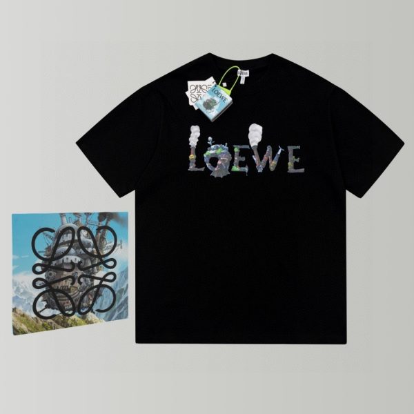 Best Selling Loewe Short Sleeves Black Cotton Logo Luxury