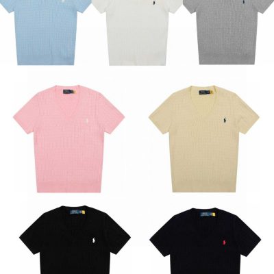 Premium Quality Ralph Lauren Short Sleeves Black Knit Solid Luxury