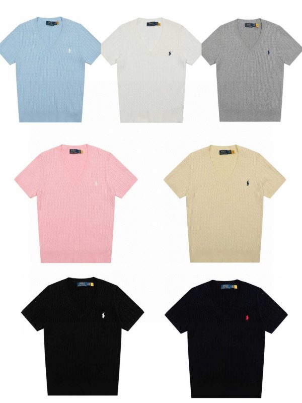 Premium Quality Ralph Lauren Short Sleeves Black Knit Solid Luxury