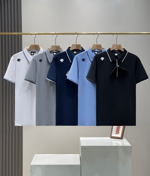Premium Quality Descente Short-Sleeved Black Cotton Striped Collection