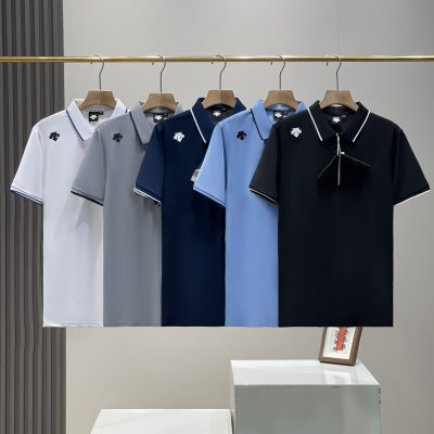 Premium Quality Descente Short-Sleeved Black Cotton Striped Collection