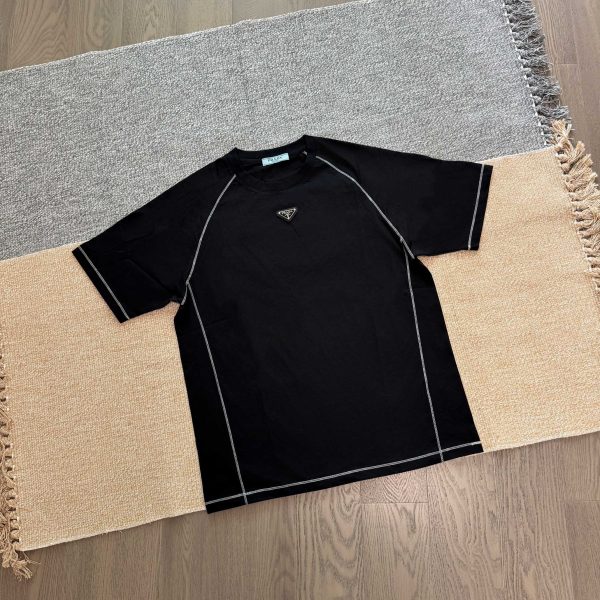 Best Selling Prada Short Sleeves Black Leather Washed Collection