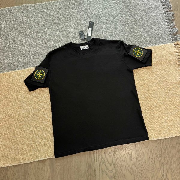 High Quality Stone Island Short Sleeves Black Cotton Logo Collection