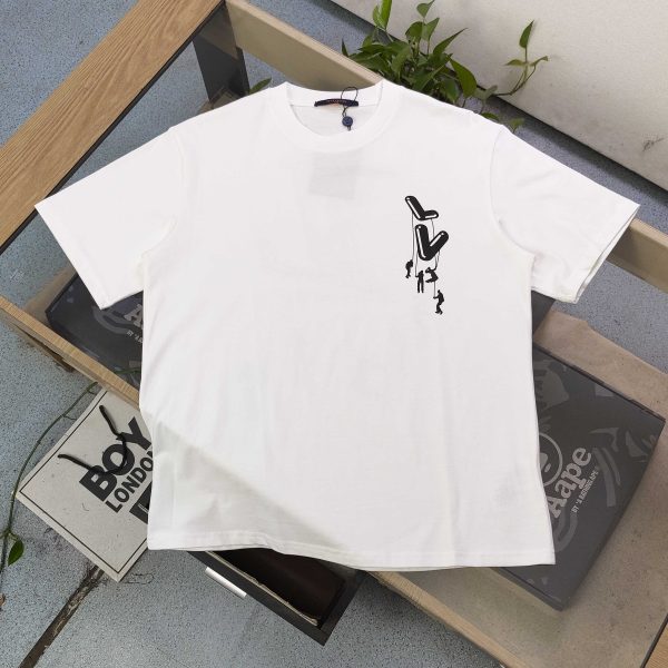 Premium Louis Vuitton Short Sleeves Black Cotton Logo Luxury