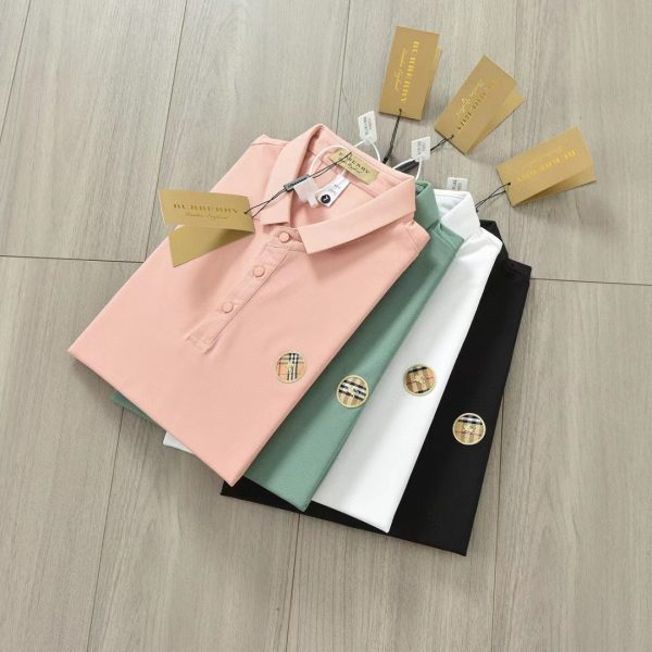 Premium Burberry Short-Sleeved Shirts Pink Cotton Logo Luxury