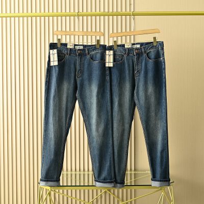 High Quality Burberry Jeans Blue Leather Logo Style