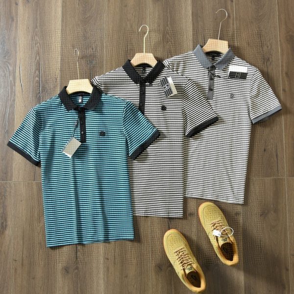Premium Zegna Polo Shirt Black Cotton Striped Luxury