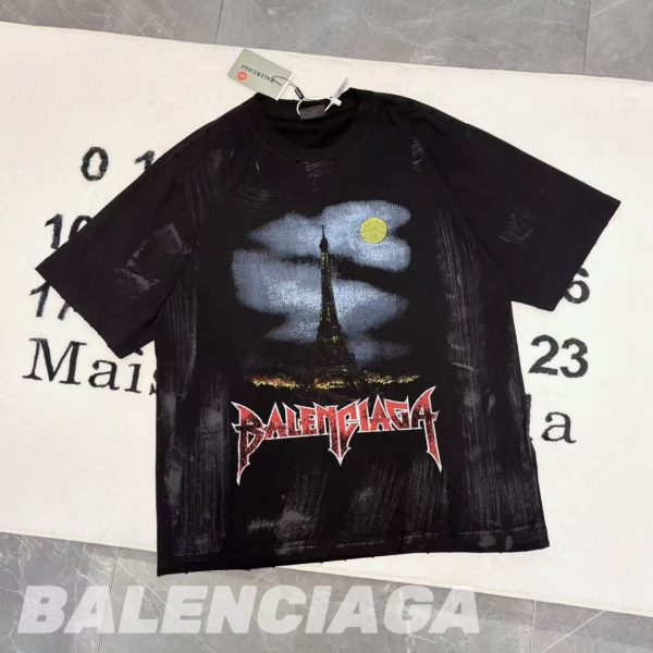 Premium Balenciaga Short Sleeves Black Cotton Gradient Luxury