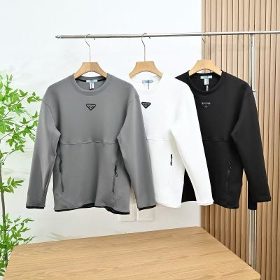 High Quality Prada Sweatshirts Gray Leather Solid Style